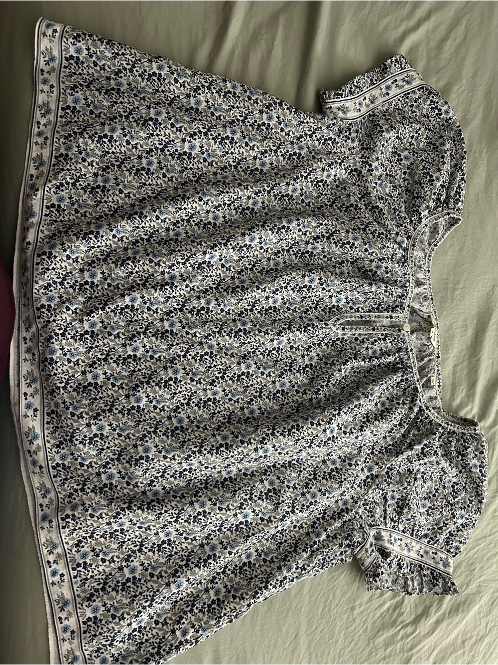 Max Studio Blue and White Floral Peasant Blouse